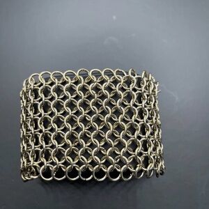 Vintage Gold ART DECO Wide Chainmaille Mesh Statement Adjustable 8” Bracelet 58g